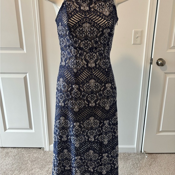 Foxiedox Blue and Silver Halter Sheath Maxi Dress - Picture 1 of 4